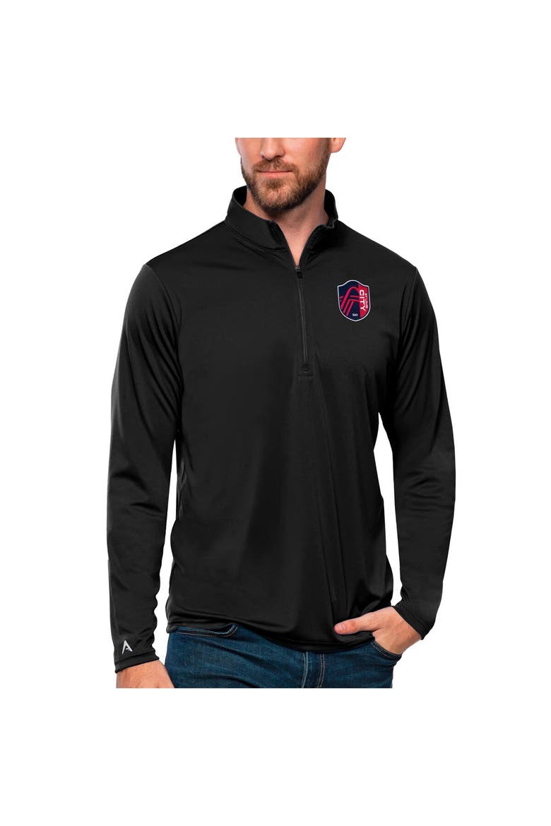 Men's Antigua Black St. Louis City SC Tribute Quarter-Zip Pullover Top, Main, color, Black