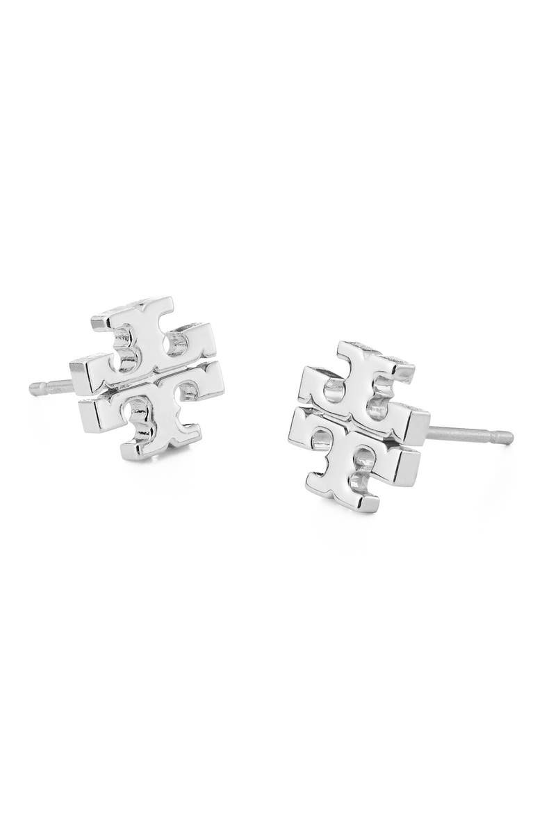 Small Icon Stud Earrings, Alternate, color, TORY SILVER