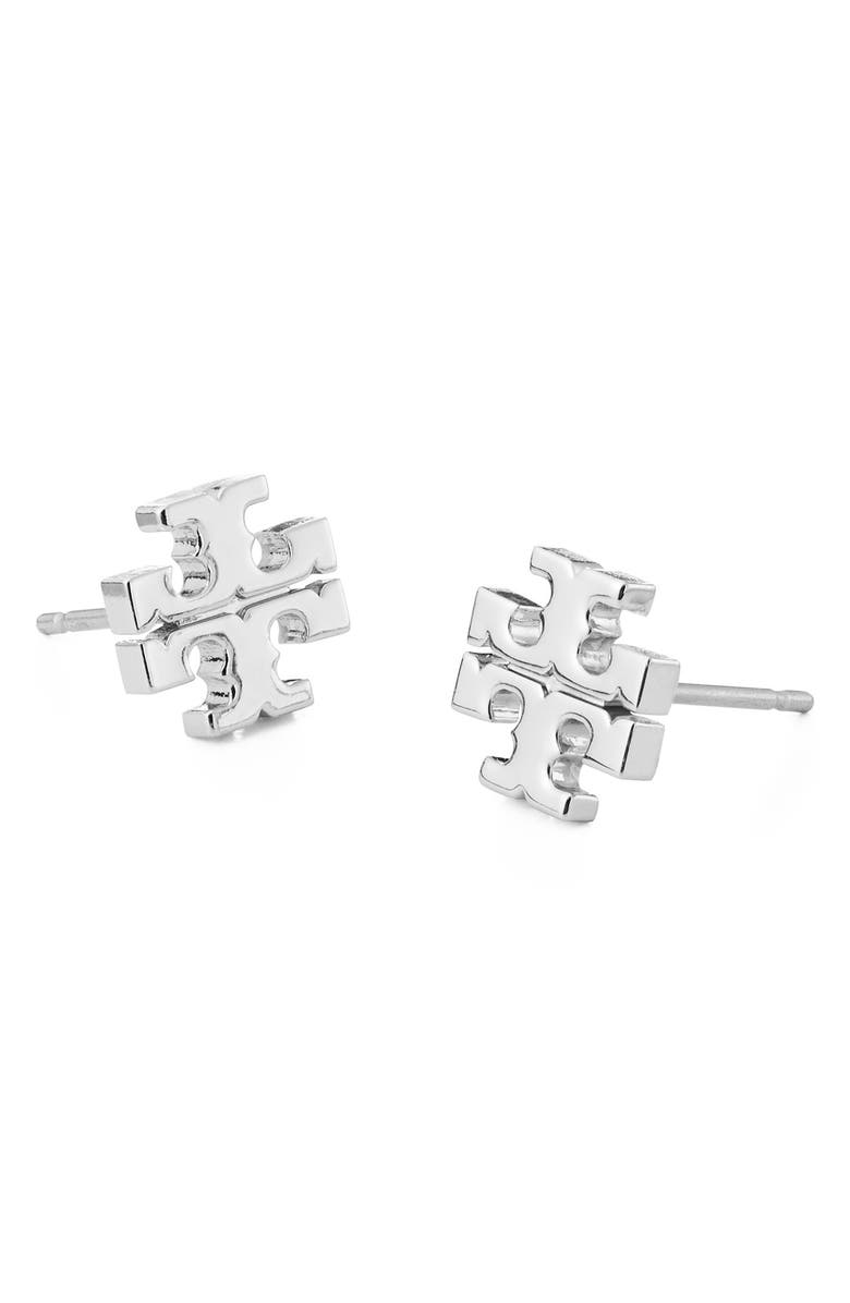 Tory Burch Small Icon Stud Earrings, Alternate, color, Tory Silver