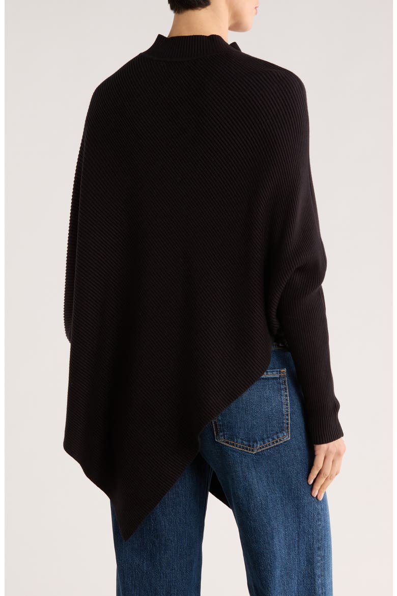 Mock Neck Ribbed Asymmetric Sweater, Alternate, color, BLACK