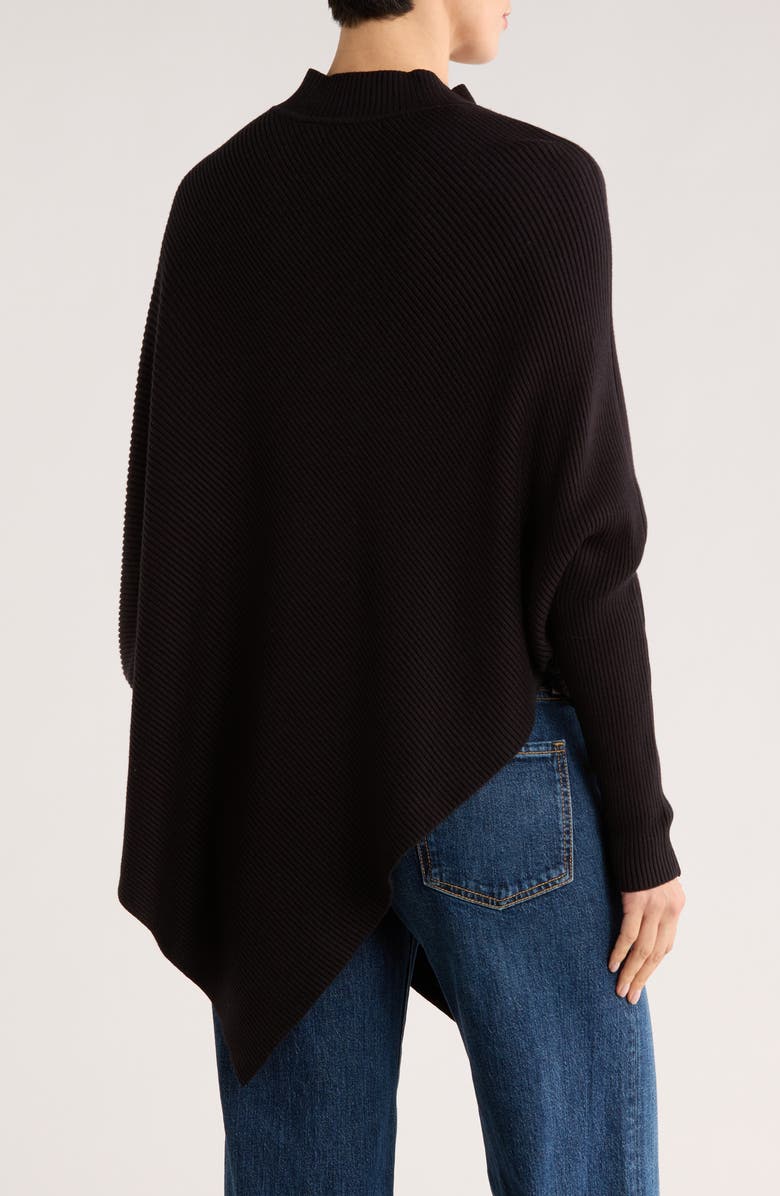 PATRIZIA LUCA Mock Neck Ribbed Asymmetric Sweater, Alternate, color, Black