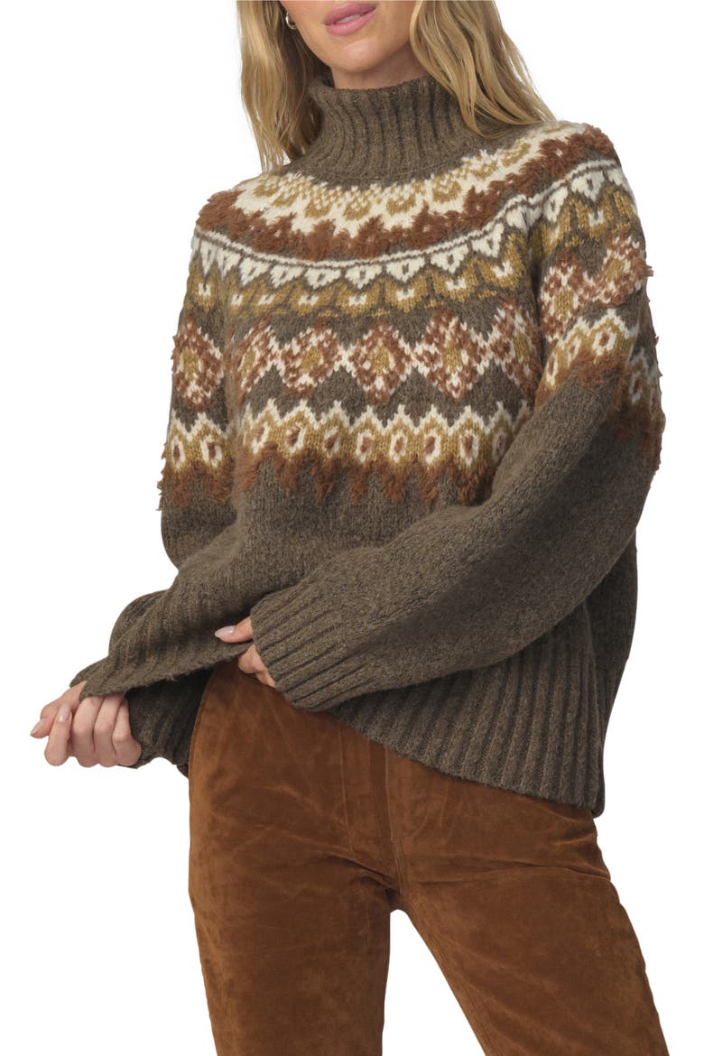The Elva Fair Isle Mock Neck Sweater, Main, color, OLIVE/ CHESTNUT MUL
