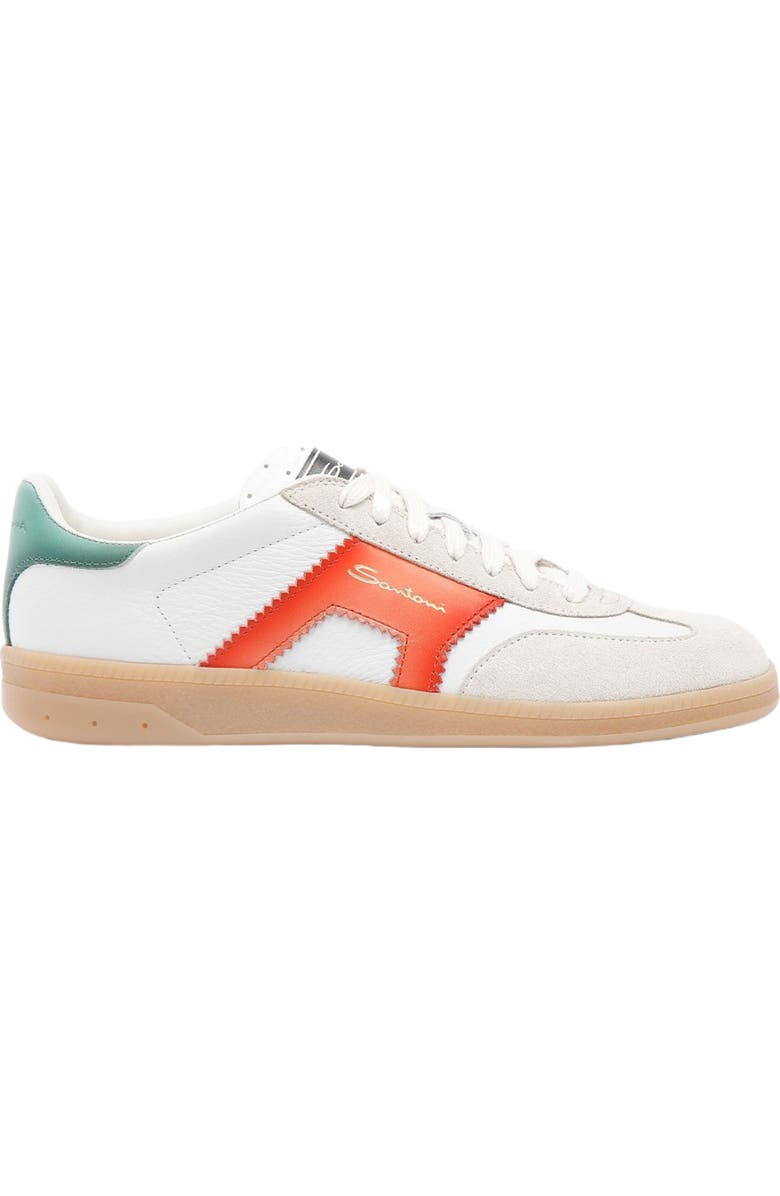 Santoni Women's leather and suede DBS Oly sneaker, Main, color, White/ Orange