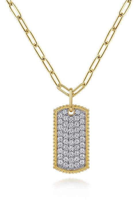 Diamond Dog Tag Pendant Chain Necklace