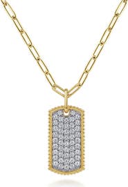 Gabriel & Co. Diamond Dog Tag Pendant Chain Necklace