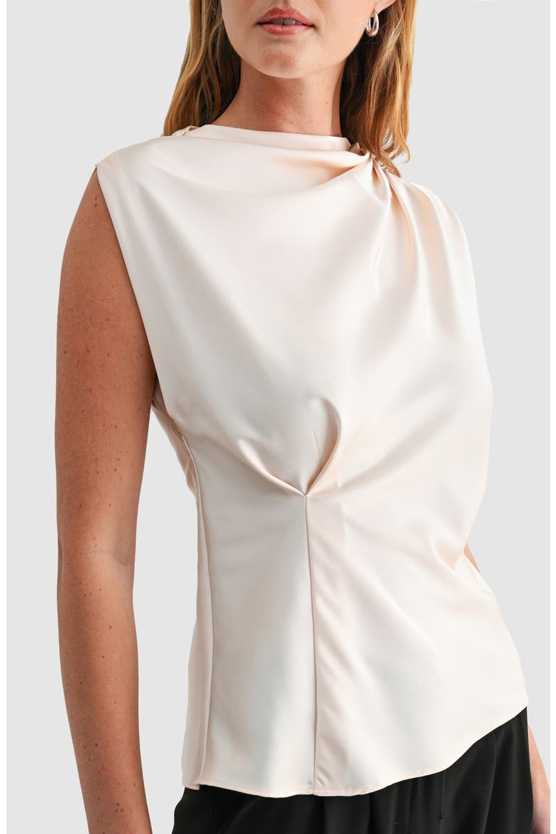 Satin Mock Neck Sleeveless Blouse, Alternate, color, CREAM