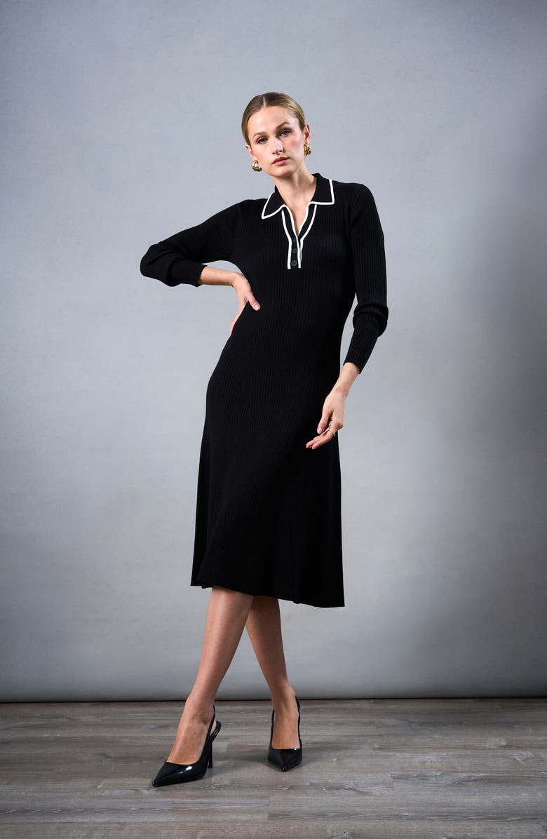 Halogen<sup>®</sup> Contrast Trim Long Sleeve Sweater Dress, Alternate, color, 