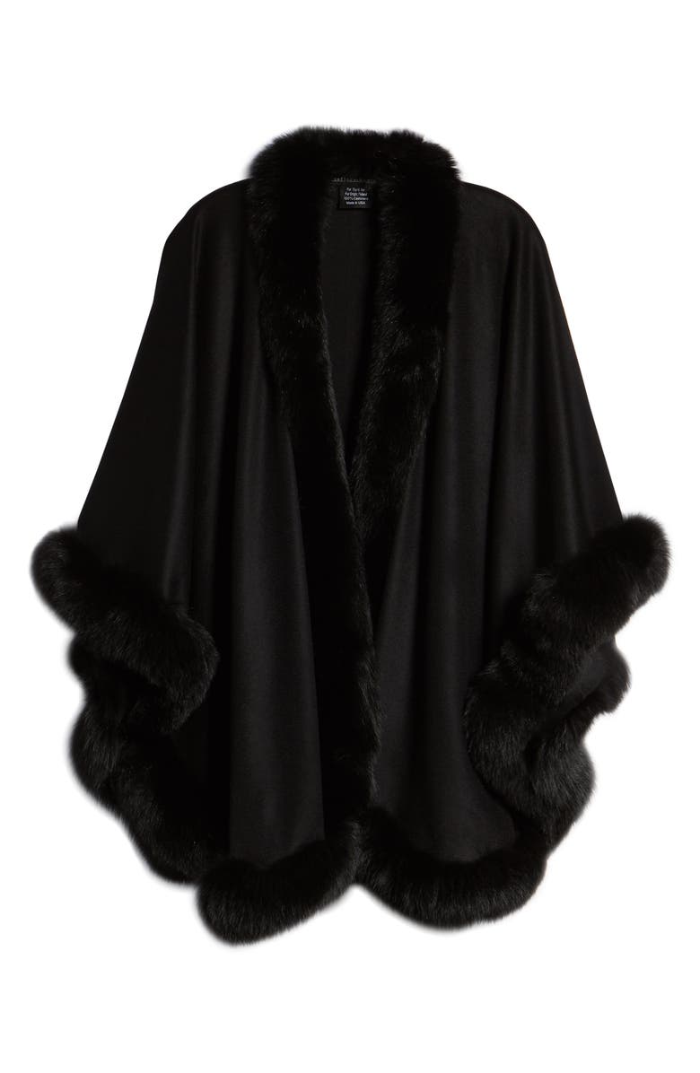 Sofia Cashmere Genuine Fox Fur Trim Cashmere Cape, Alternate, color,