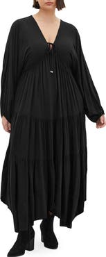City Chic Divine Grace Long Sleeve Handkerchief Hem Dress