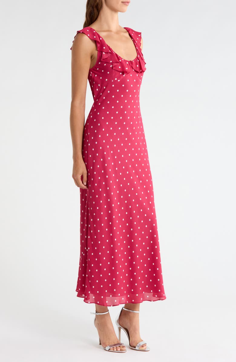 Favorite Daughter The Blossom Ruffle Dot Sleeveless Maxi Dress, Alternate, color, Raspberry/ Ivory Do