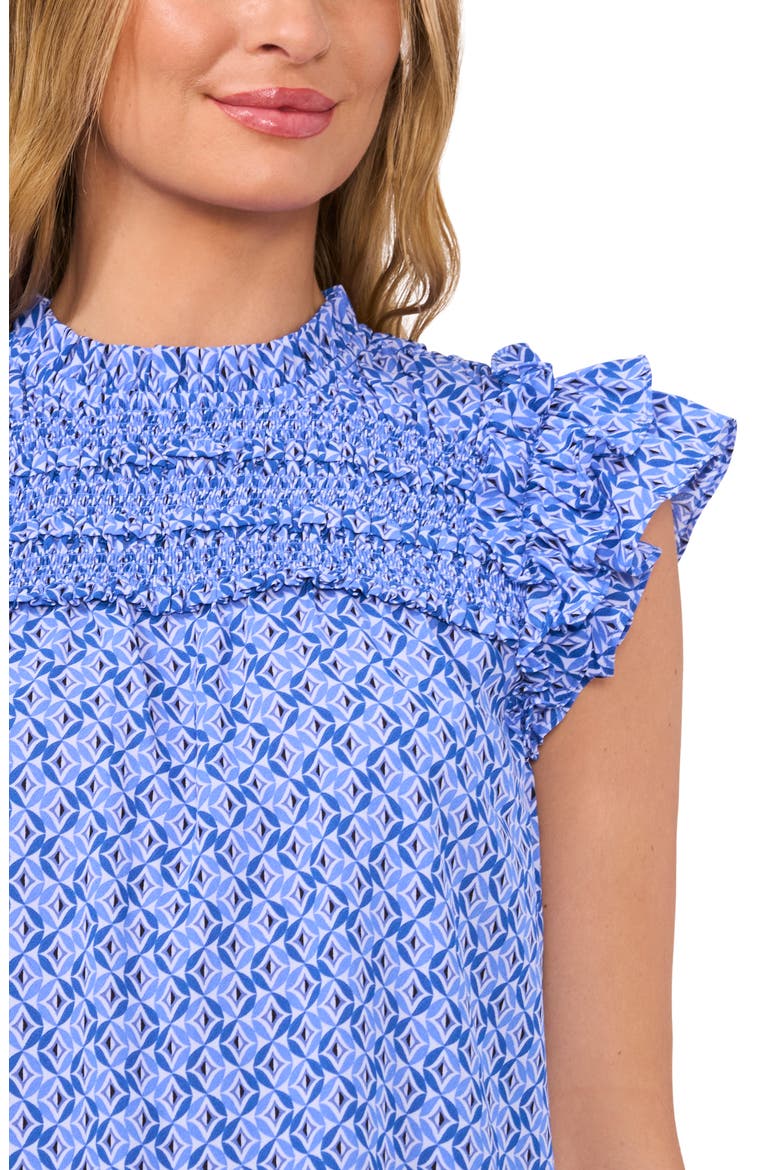 Geo Print Smocked Flutter Sleeve Top, Alternate, color, TROPIC NIGHT