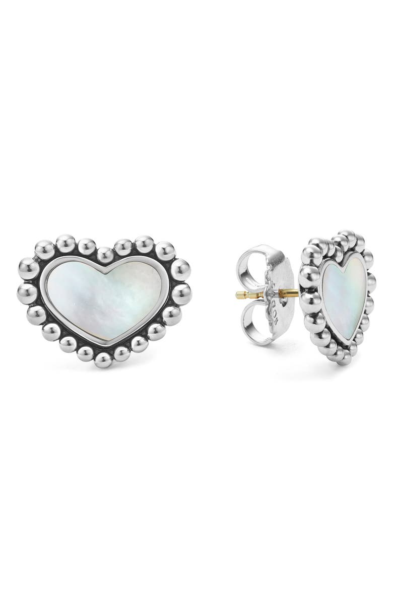 LAGOS Maya Heart Stud Earrings, Alternate, color, Silver/ White Mother Of Pearl