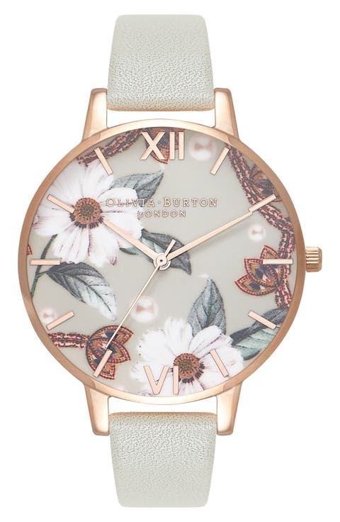 Bejewelled Leather Strap Watch, 38mm