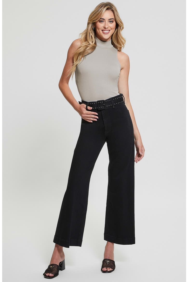 Dakota High Waist Belted Crop Wide Leg Jeans, Alternate, color, DEEPER BLACK