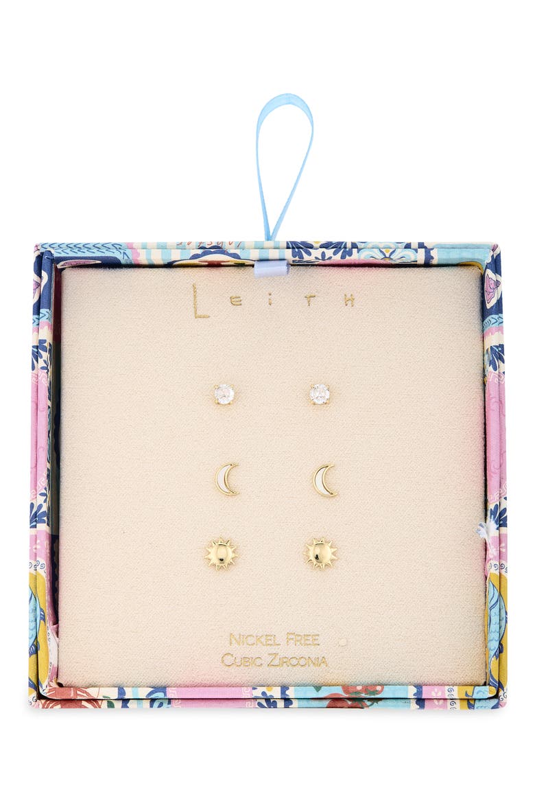 3-Pack Assorted CZ Celestial Stud Earrings, Main, color, CLEAR- GOLD