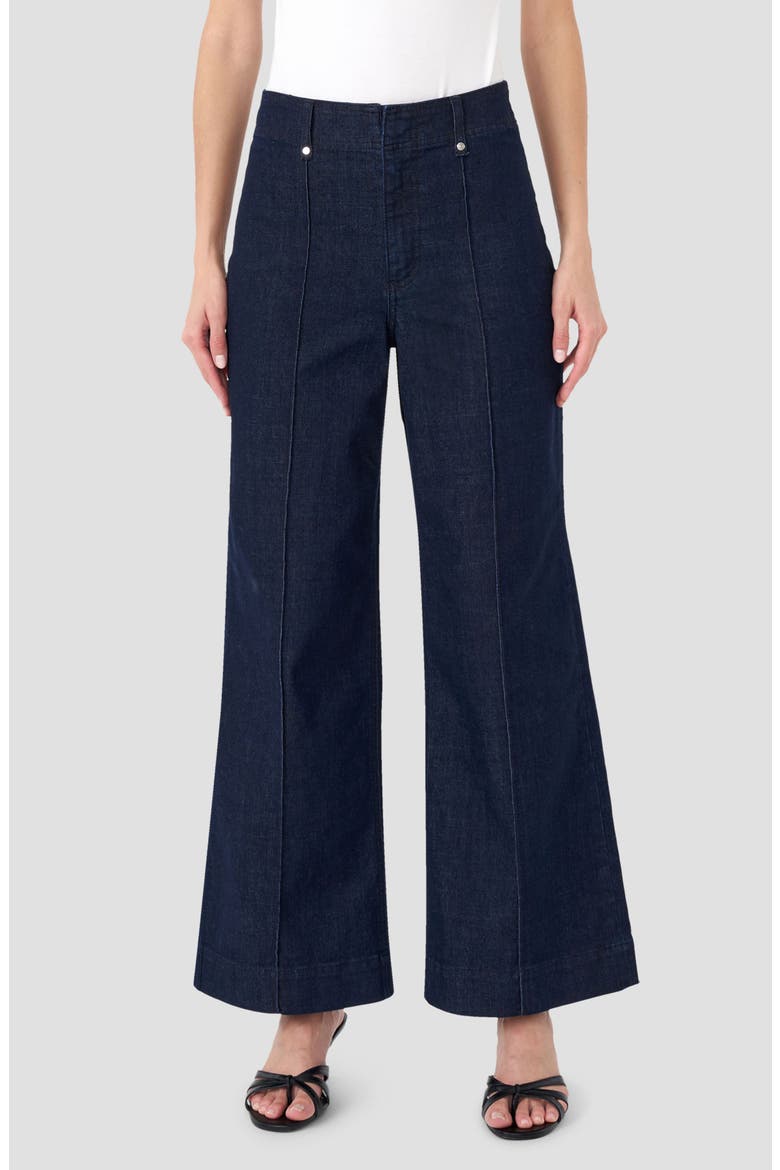 Pintuck High Waist Wide Leg Jeans, Main, color, DARK WASH