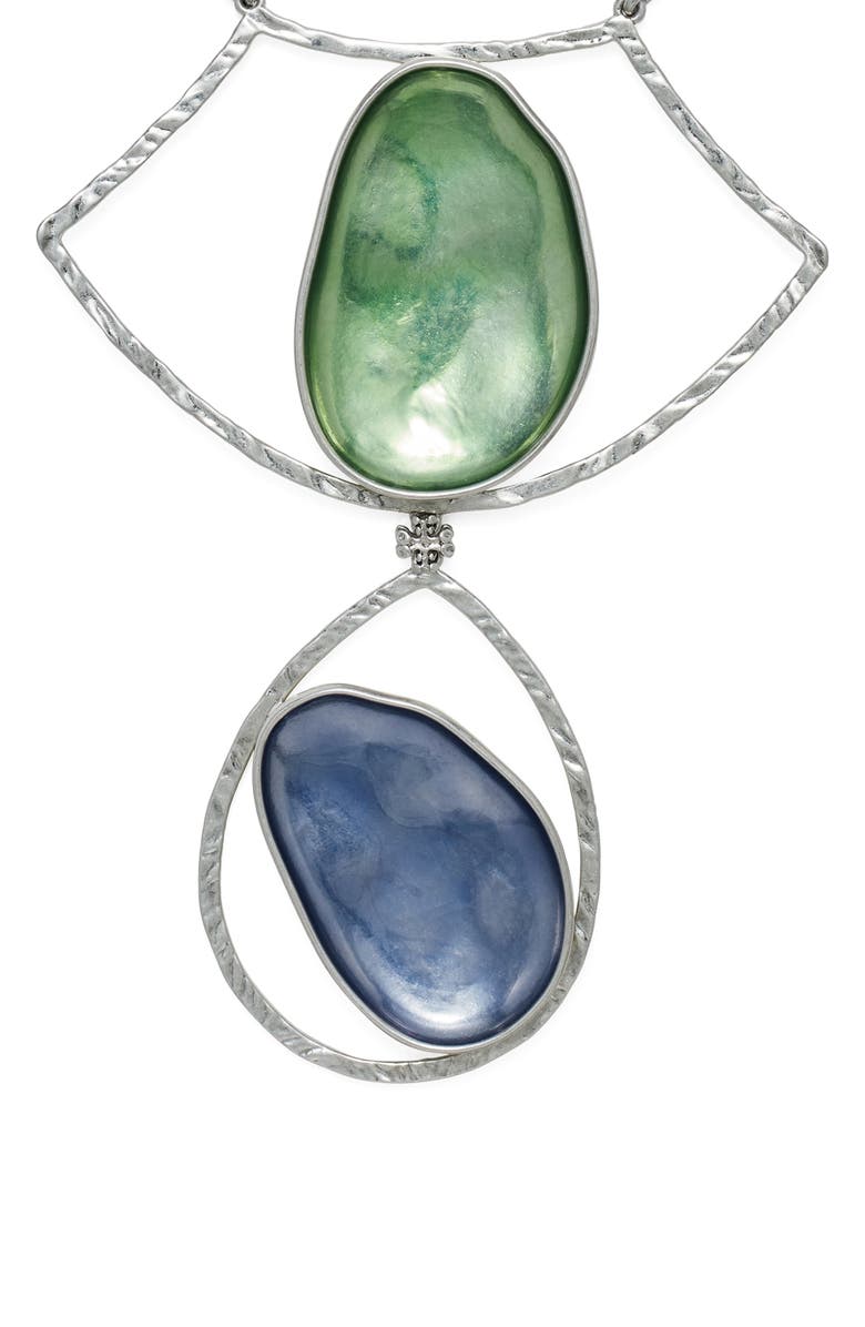 Tory Burch Brutalist Pebble Statement Necklace, Alternate, color, Antique Tory Silver/Purple/Grn