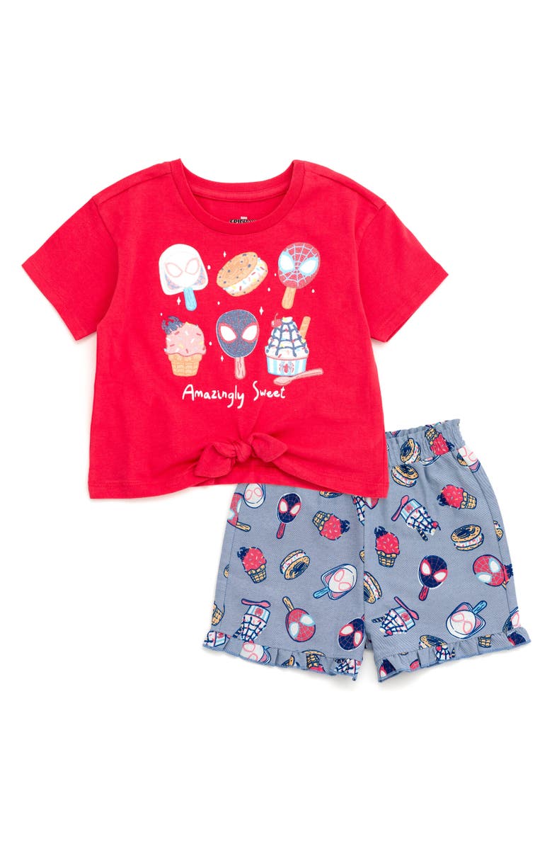 Marvel Spider-Man T-Shirt & Chambray Shorts Set, Main, color, Red