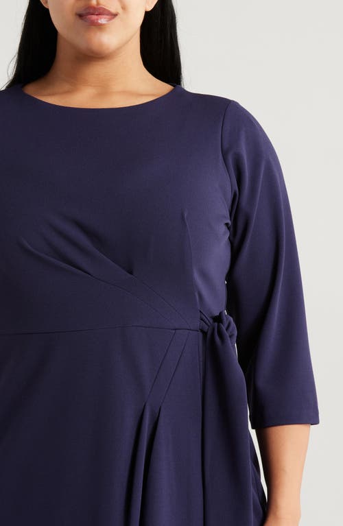 Tahari Asl Side Tie Faux Wrap Sheath Dress In Midnight Navy