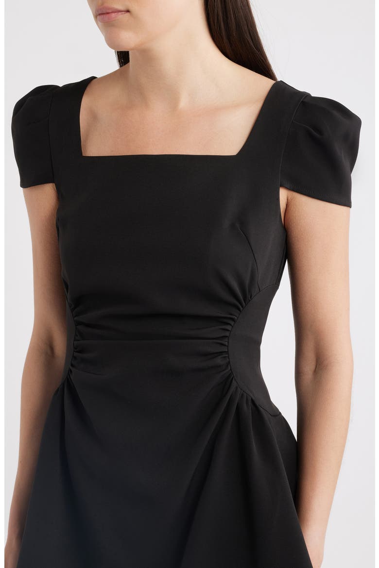 Tilly Ruched Puff Sleeve Flare Dress, Alternate, color, BLACK