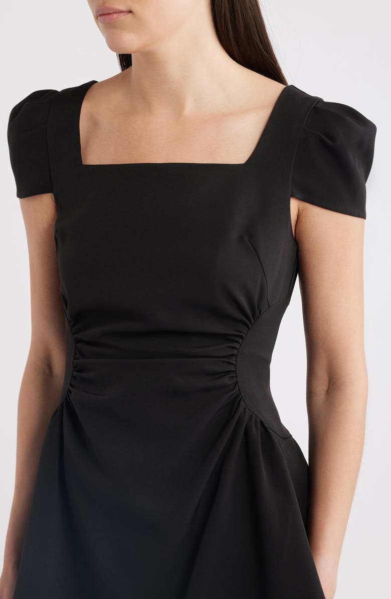 NIKKI LUND Tilly Ruched Puff Sleeve Flare Dress, Alternate, color, Black