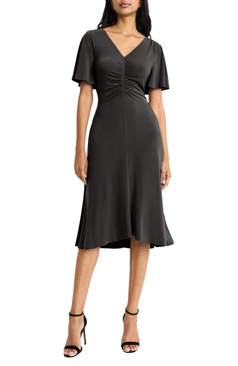 Maggy London Flutter Sleeve Ruched Midi Dress, Main, color,