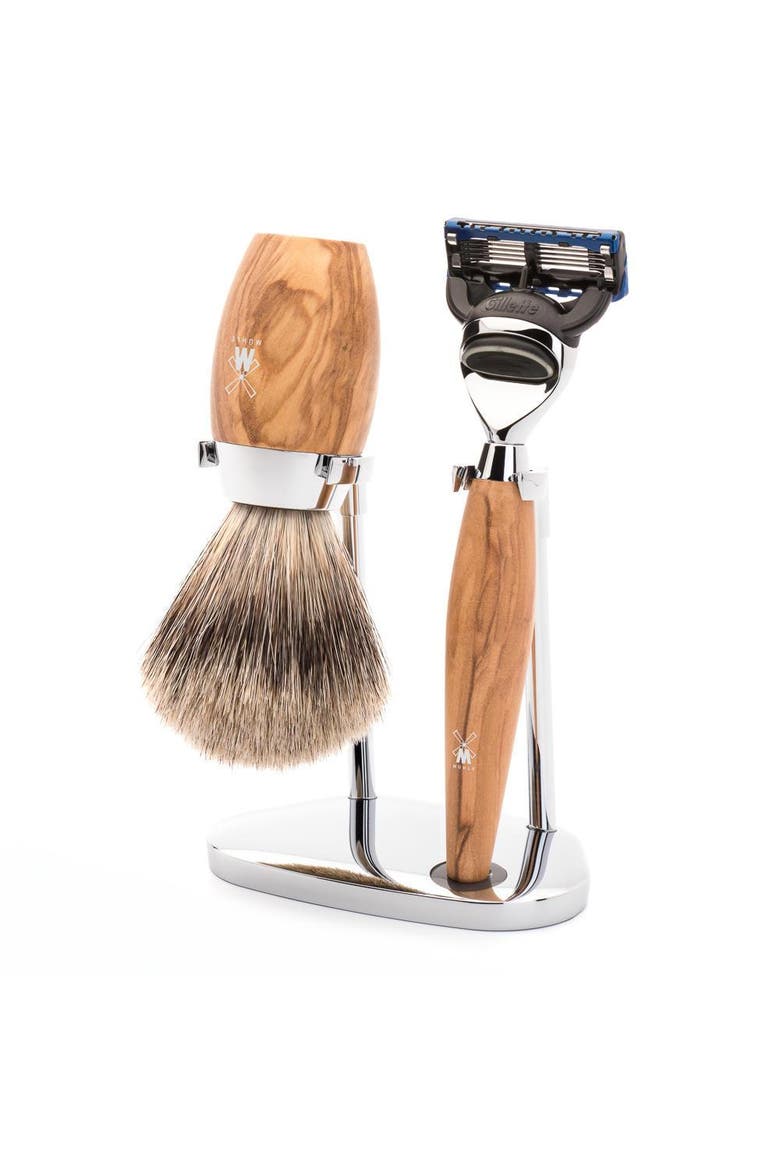 Kosmo Olive Wood 3-Piece Fine Badger & Fusion Shaving Set, Main, color, Olive Wood