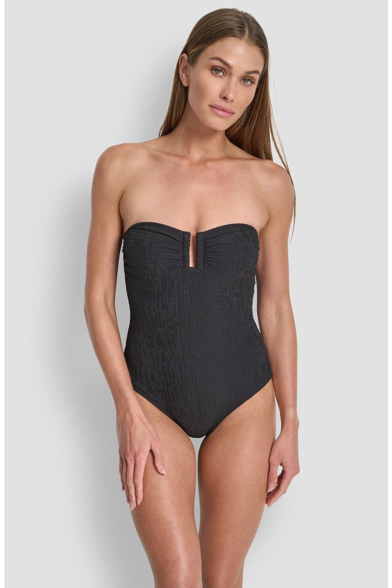 U-Wire Bandeau One-Piece Swimsuit, Alternate, color, BLACK TEXTURE