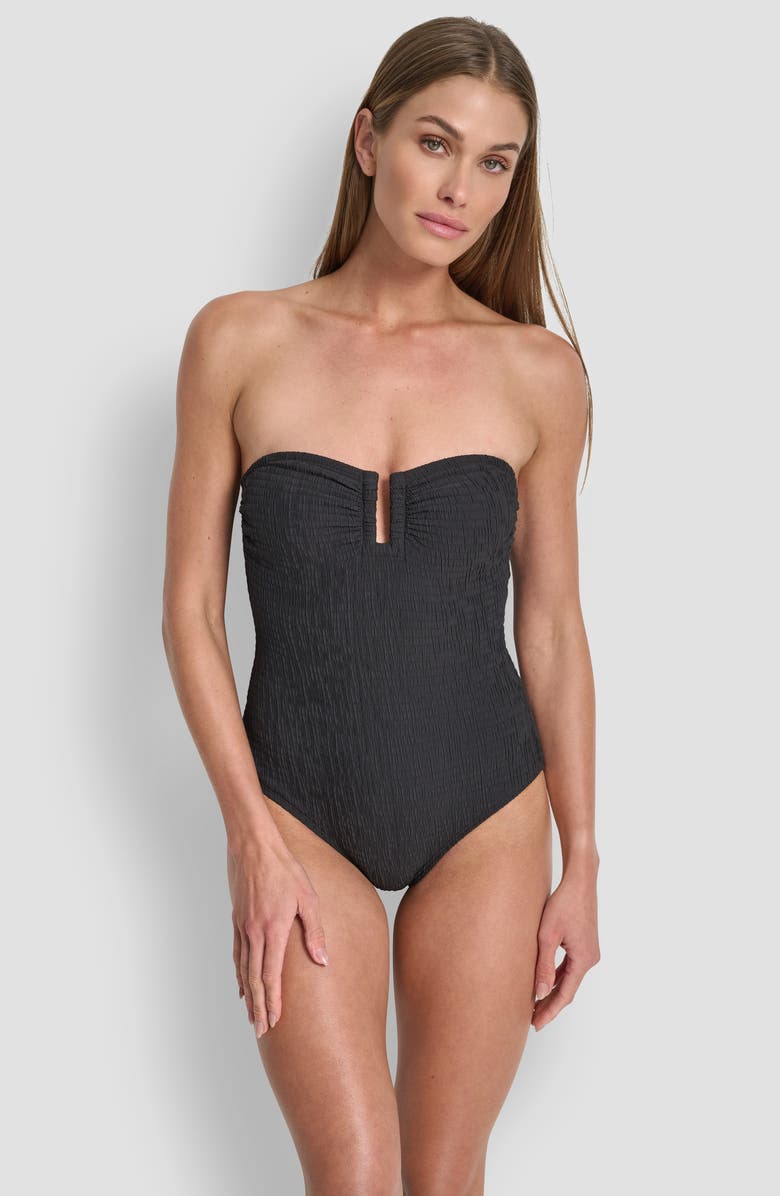 DKNY U-Wire Bandeau One-Piece Swimsuit, Alternate, color, Black Texture
