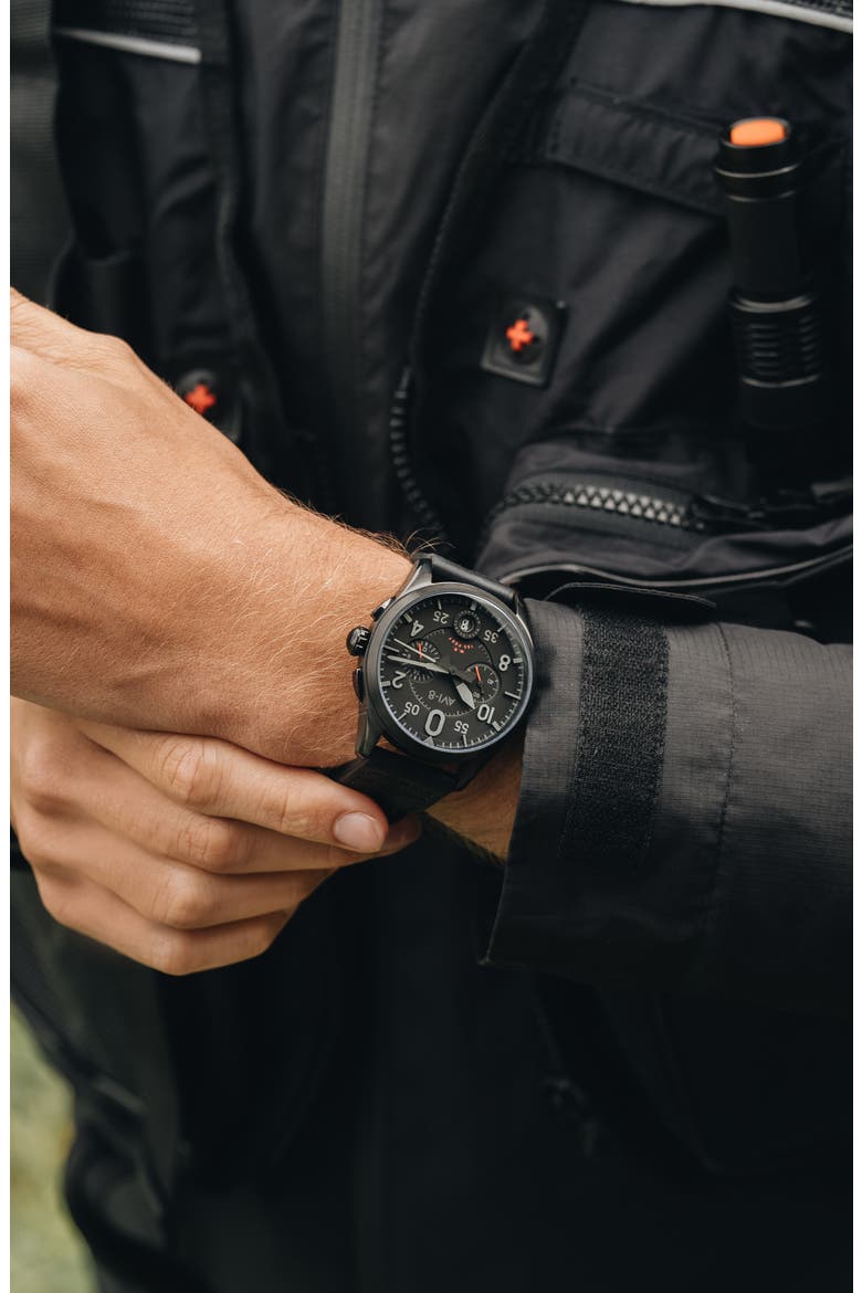 Spitfire Lock Slate Dial Chronograph Leather Strap Watch, 42mm, Alternate, color, BLACK