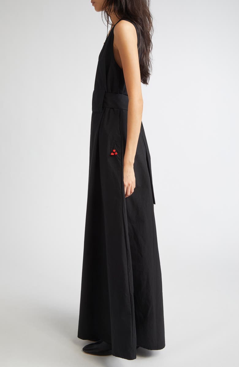 KÚR Anthurium Appliqué Sleeveless Cotton Dress, Alternate, color, Black