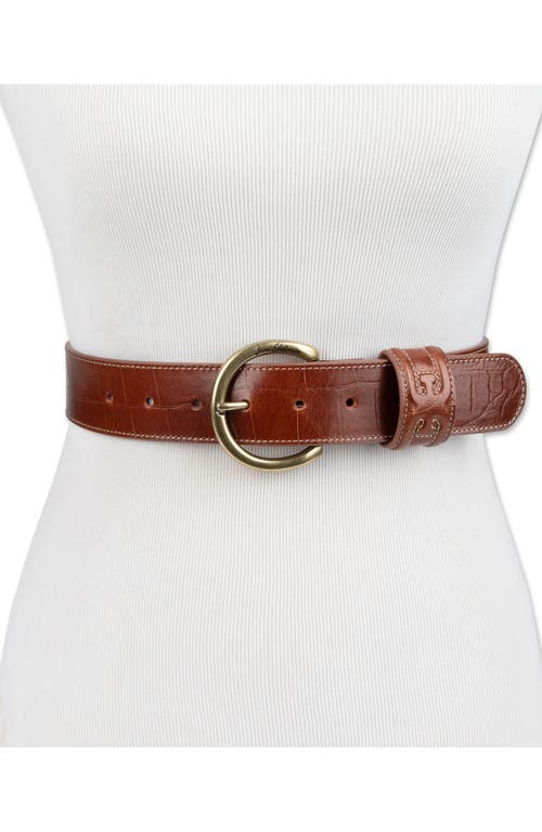 Shop Sam Edelman Rounded Buckle Belt In Tan Croc