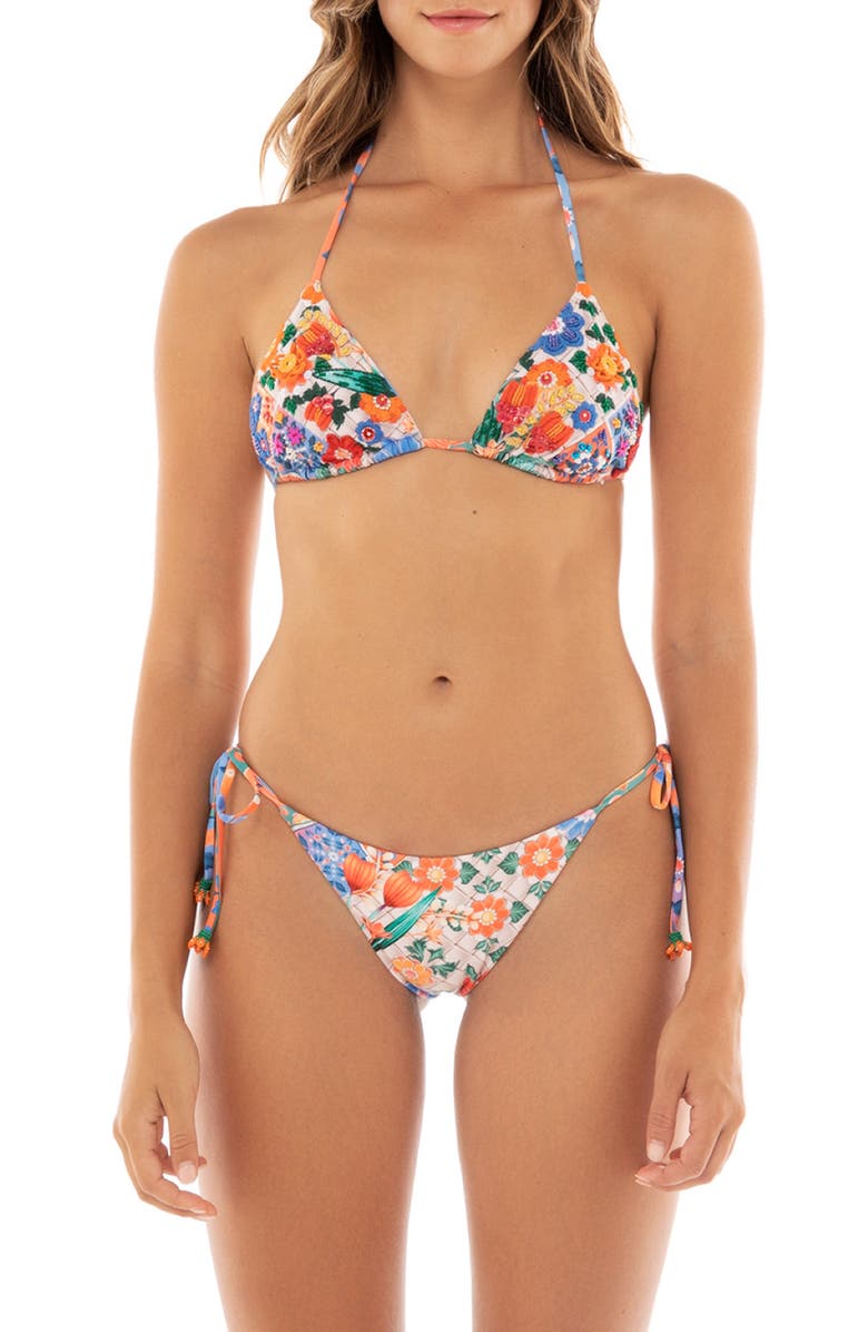Agua Bendita Lolita Tile Hand Embroidered Triangle Bikini Top, Alternate, color,