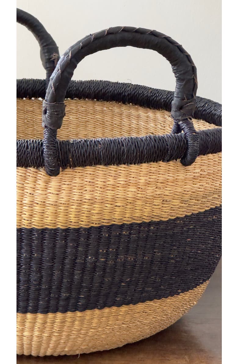 Mbare Handwoven Natural Bolga Basket, Alternate, color, Black Stripe