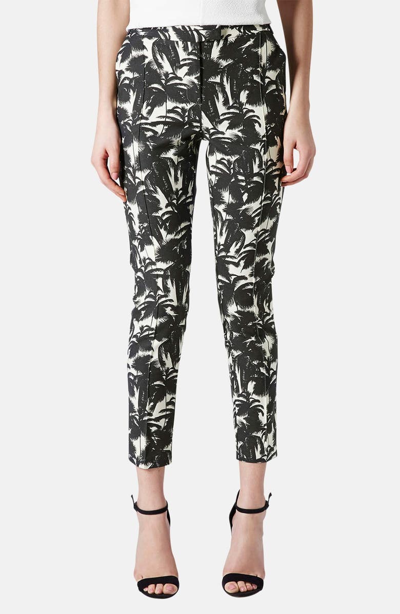 Topshop Palm Print Cigarette Pants, Main, color, 