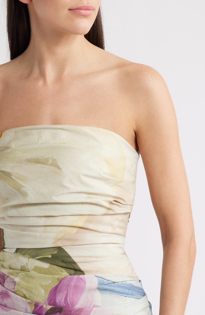 Acler Nershall Print Strapless Gown, Alternate, color, Orange Afternoon