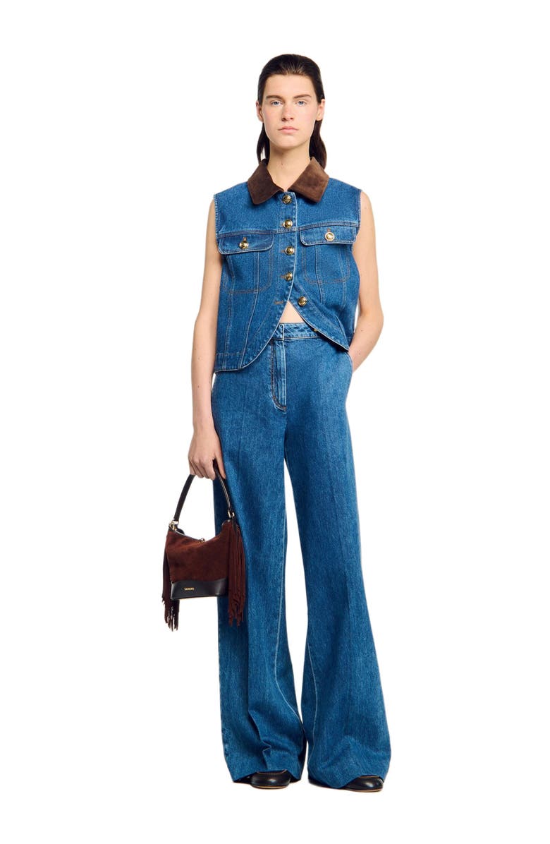 SANDRO Mid-rise wide leg jeans, Alternate, color, Blue Jean