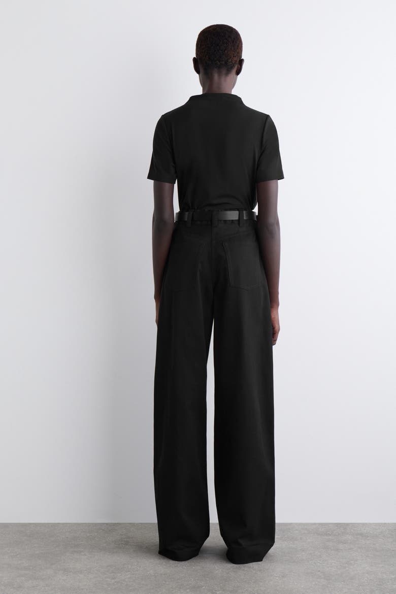 Wide-Leg Cotton Pants, Alternate, color, BLACK
