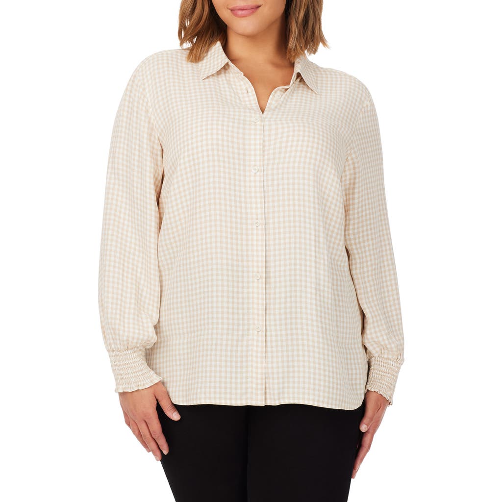Shop Foxcroft Astria Glitter Gingham Cotton Blend Button-up Shirt In Ivory Multi