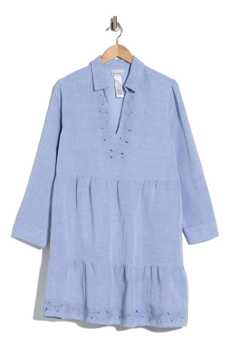 St. Lucia Embroidered Long Sleeve Linen Blend Dress, Alternate, color, BILLOWY