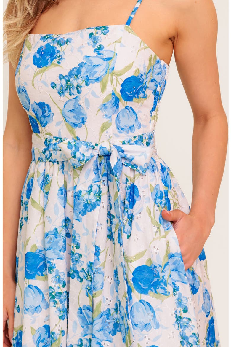 Tie Waist Fit & Flare Midi Dress, Alternate, color, IVORY BLUE
