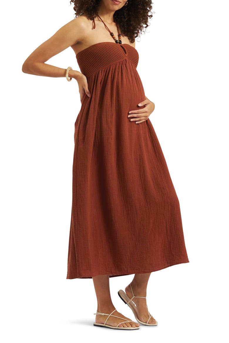 Evie Halter Maternity Maxi Dress, Alternate, color, AMBER