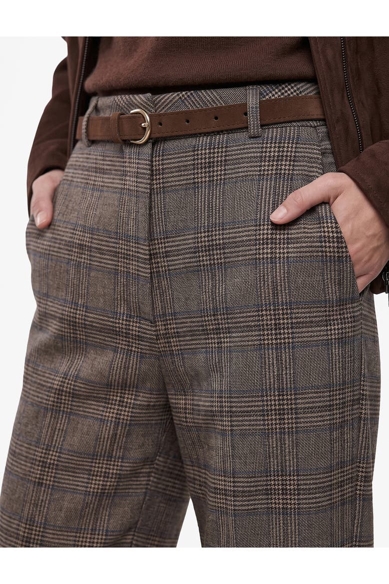 Mid Rise Plaid Trousers With Belt, Alternate, color, BROWN CHECK