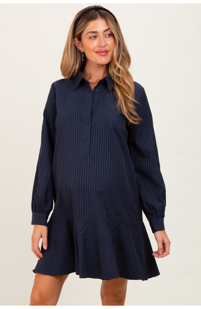 PinkBlush Striped Long Sleeve Drop Waist Polo Dress, Alternate, color, Navy Blue