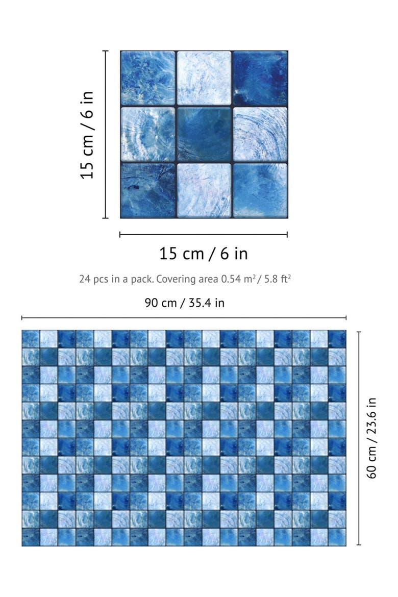 Pearl Blue Tile Wall Decal, Alternate, color, BLUE/ BLACK