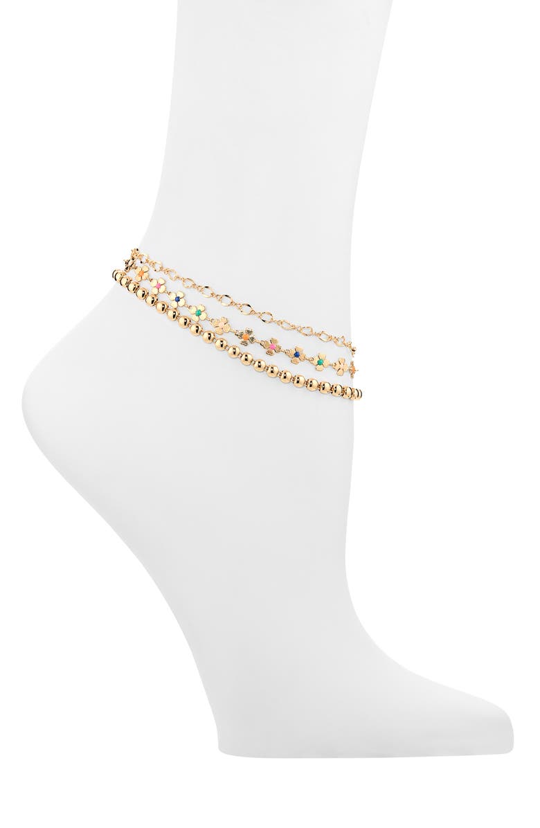 BP. Set of 3 Assorted Chain Anklets, Main, color, Gold Multi