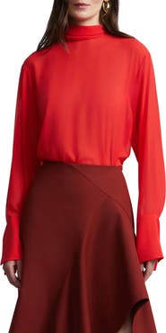 BCBGMAXAZRIA Elowen Mock Neck Chiffon Blouse