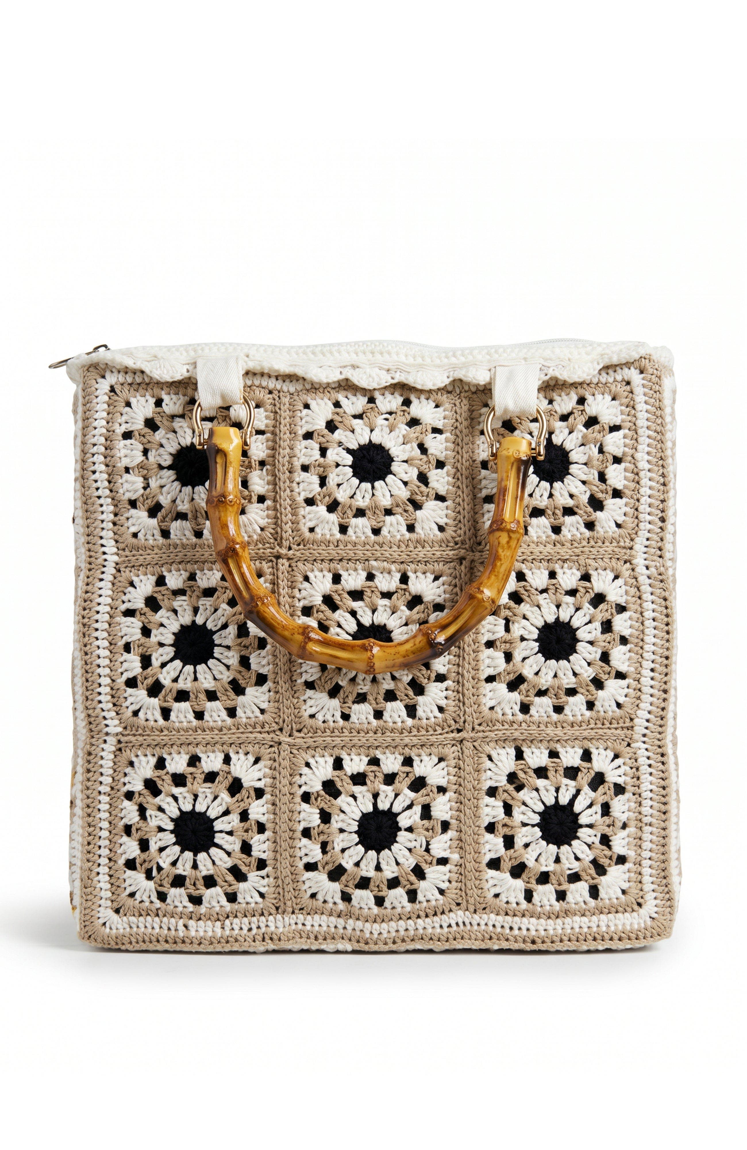 Solomon & Sage Multi Granny Square Handmade Crochet Bag, Main, color, Beige Multi
