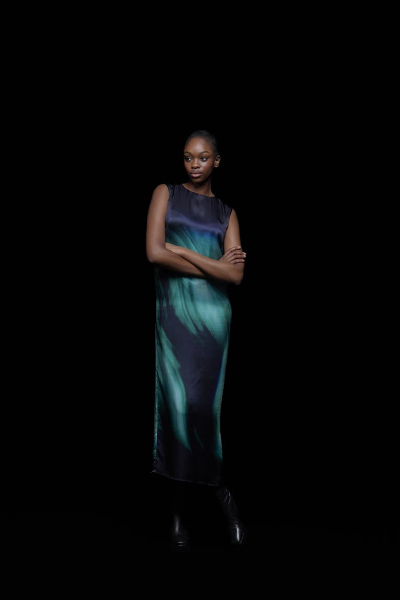 Sleeveless Printed Dress, Alternate, color, Green