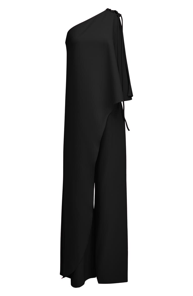 HALSTON Ignacia One-Shoulder Wide Leg Crepe Jumpsuit, Alternate, color, Black